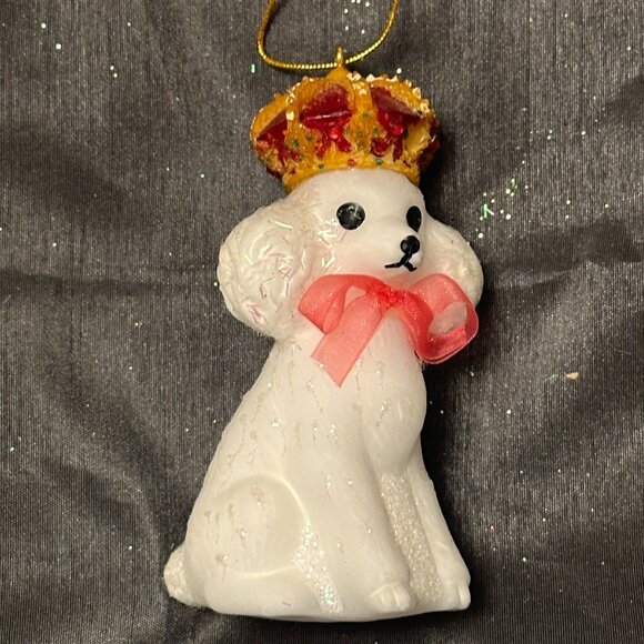 Queen Poodle White blueish ornament - Picture 1 of 3